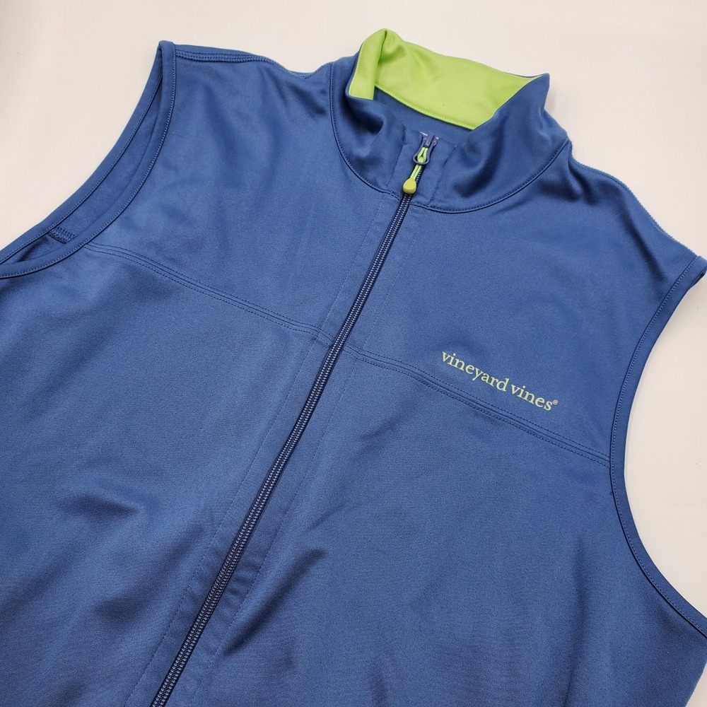 Vineyard Vines Mens Performance Full Zip Vest Blue Lime Green Size M Golf Sport